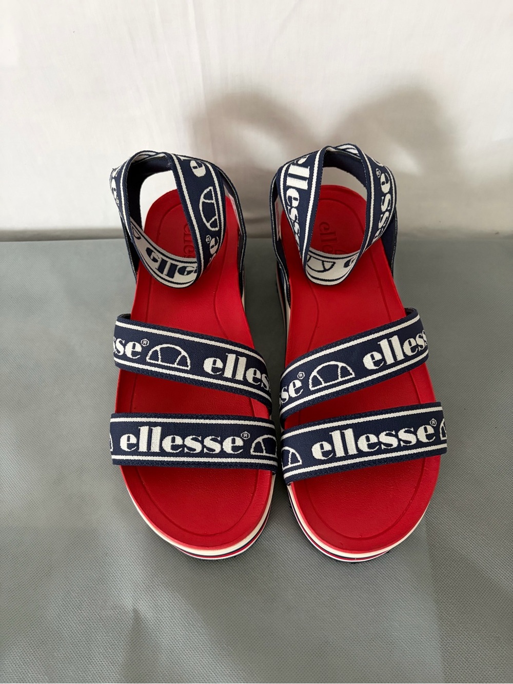 Ellesse Navy Blue Platform Wedge Sandals Red White Womens 8 (B211)
